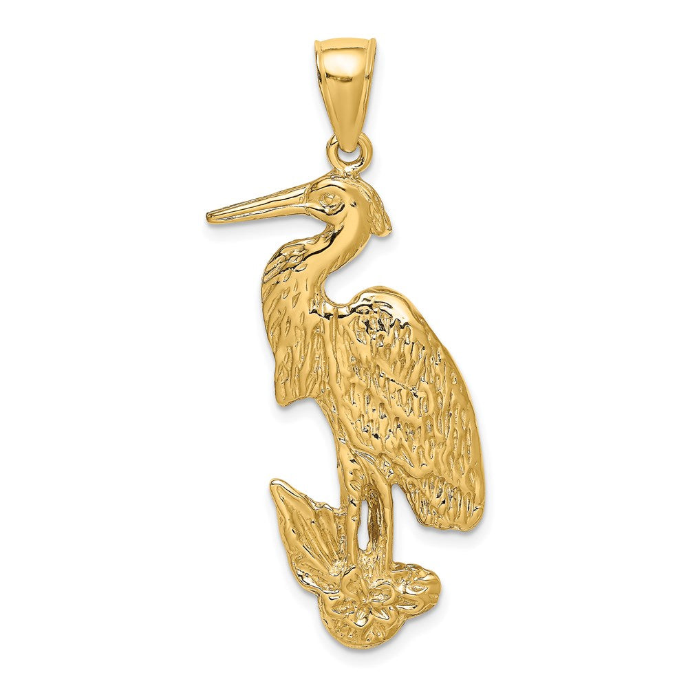 14K Textured Standing Egret Bird Charm