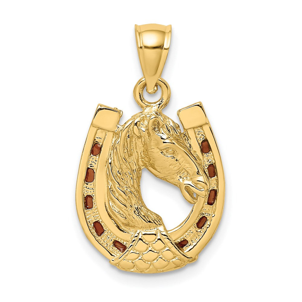 14K Horse Head In Horseshoe w/ Enameled Charm