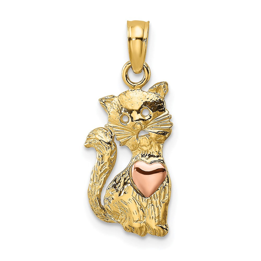 14k Two-Tone Cat w/ Heart Charm