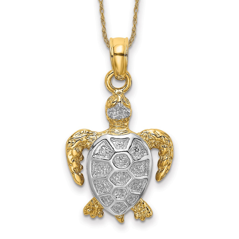 14k Rhodium Swimming Sea Turtle Necklace