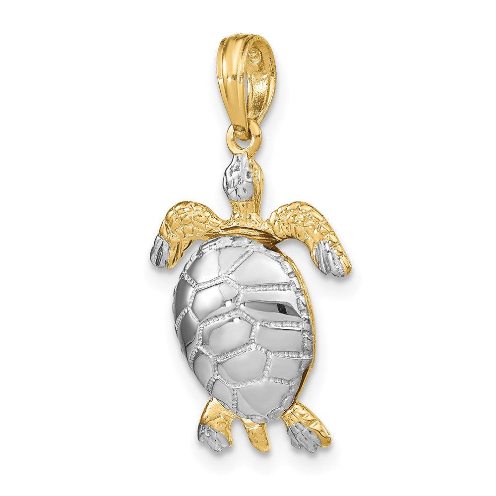 14k Rhodium Polished 3-D Moveable Sea Turtle Necklace