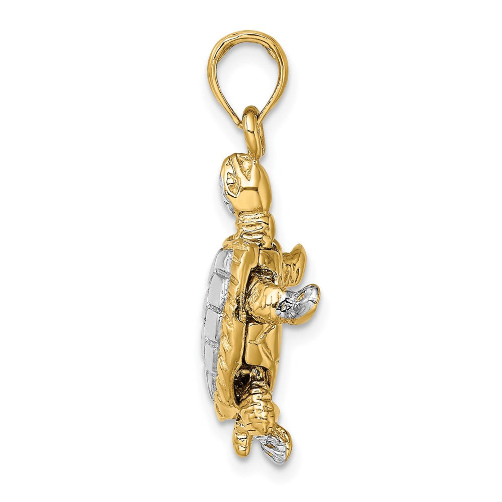 14K and White Rhodium 3-D Land Turtle with Moveable Head and Legs Charm
