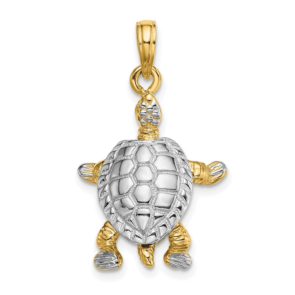 14K and White Rhodium 3-D Land Turtle with Moveable Head and Legs Charm