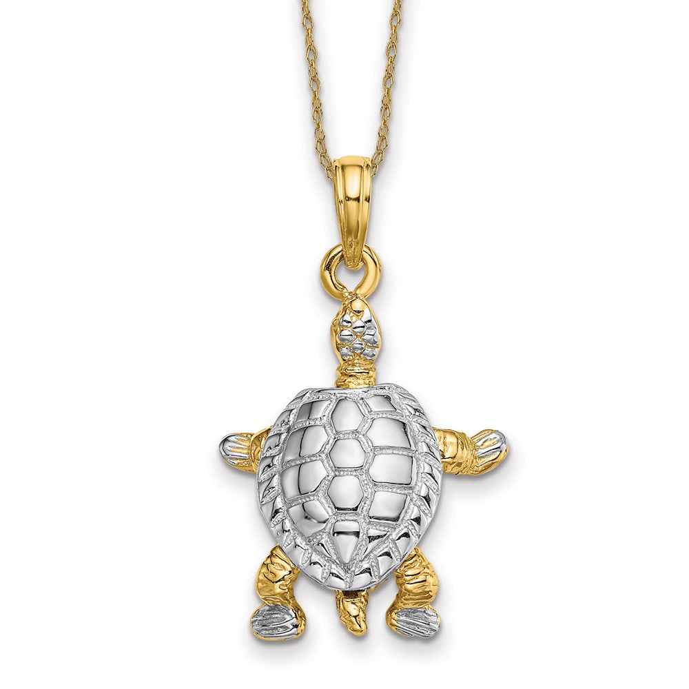 14k Rhodium 3-D Land Turtle with Moveable Head Necklace