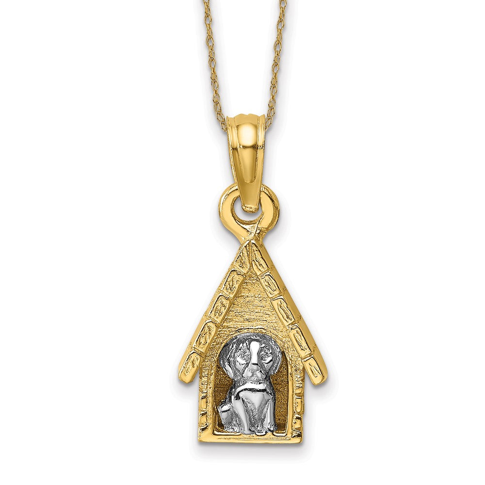 14k Rhodium 3-D Dog Inside Dog House Necklace