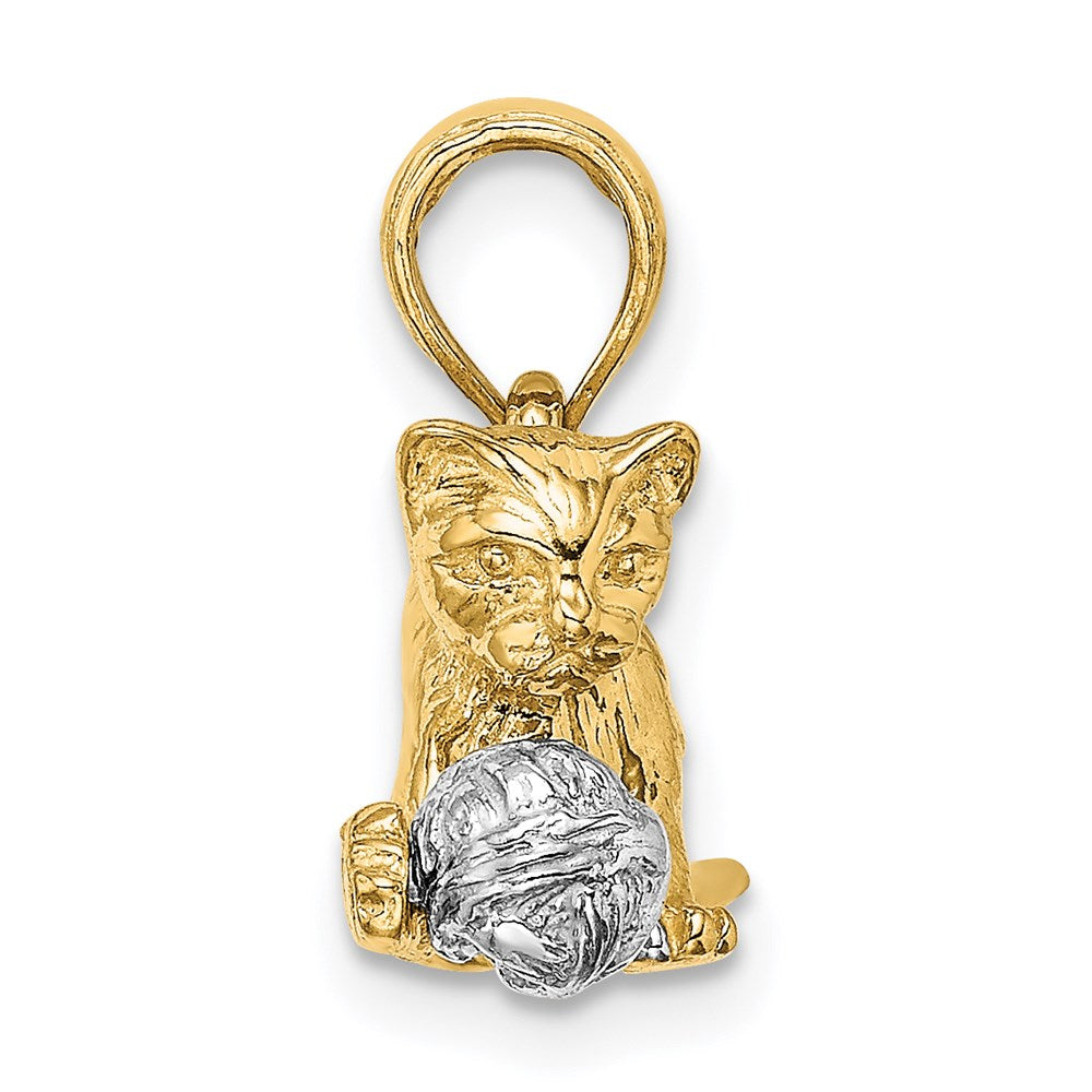 14k Two-Tone 3-D Cat Playing with Moveable Ball Charm