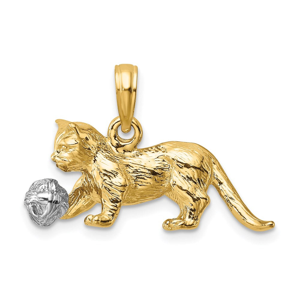 14k Two-Tone 3-D Cat Playing with Moveable Ball Charm