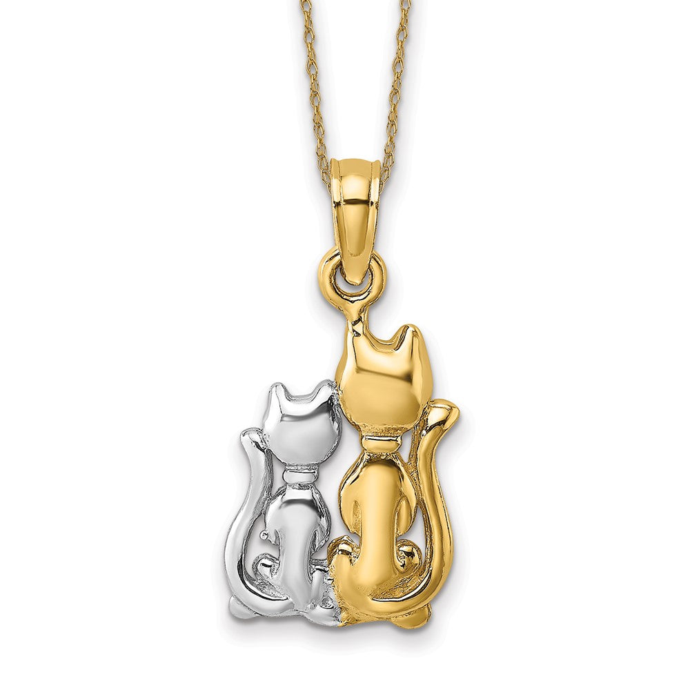 14k Rhodium Polished Cat and Kitten Necklace