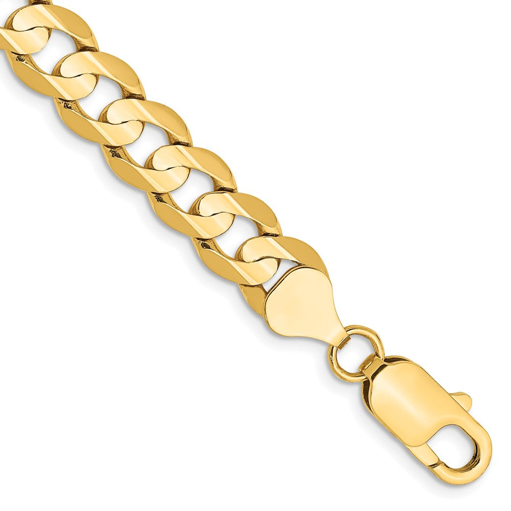 14K 8 inch 7.5mm Open Concave Curb with Lobster Clasp Bracelet