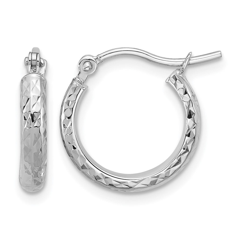 14k White Gold D/C 2.5x Hollow Hoop Earrings