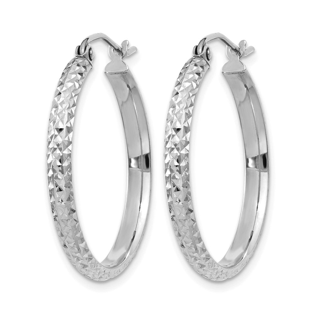 14k White Gold D/C 2.8x Hollow Hoop Earrings