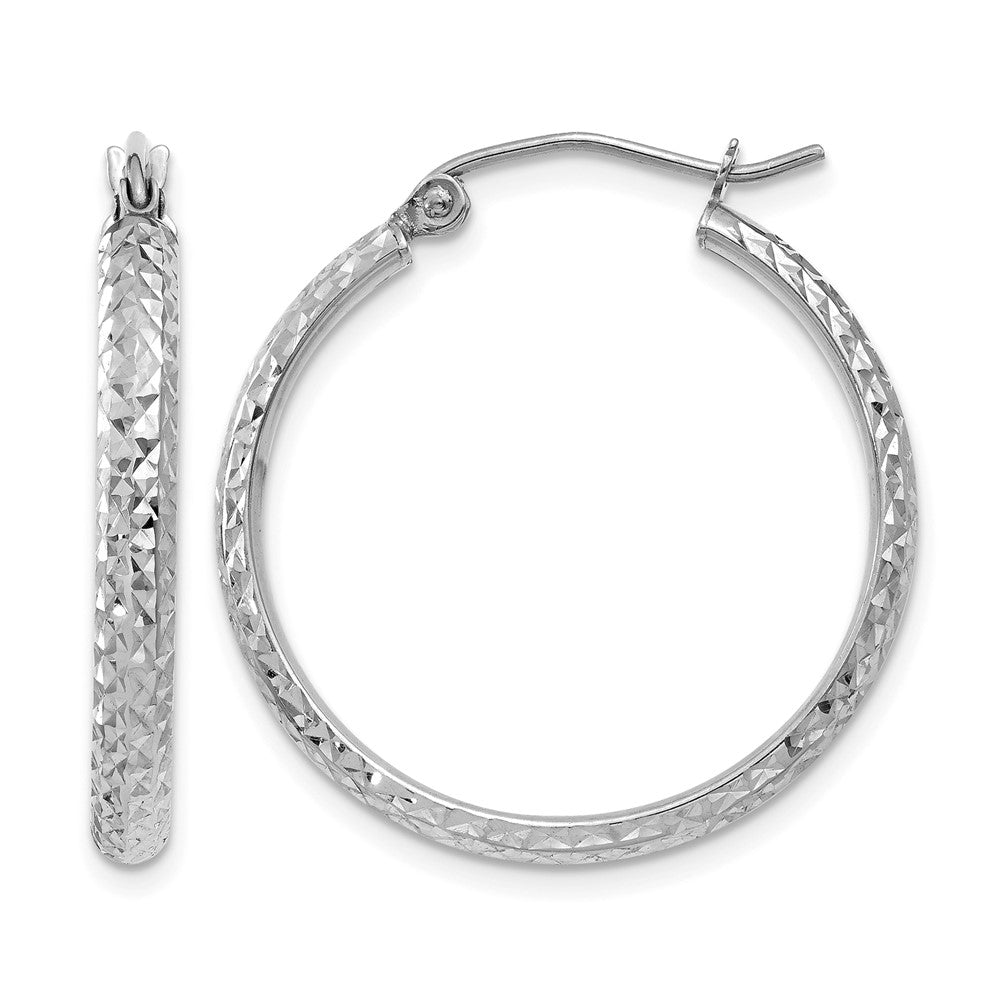 14k White Gold D/C 2.8x Hollow Hoop Earrings