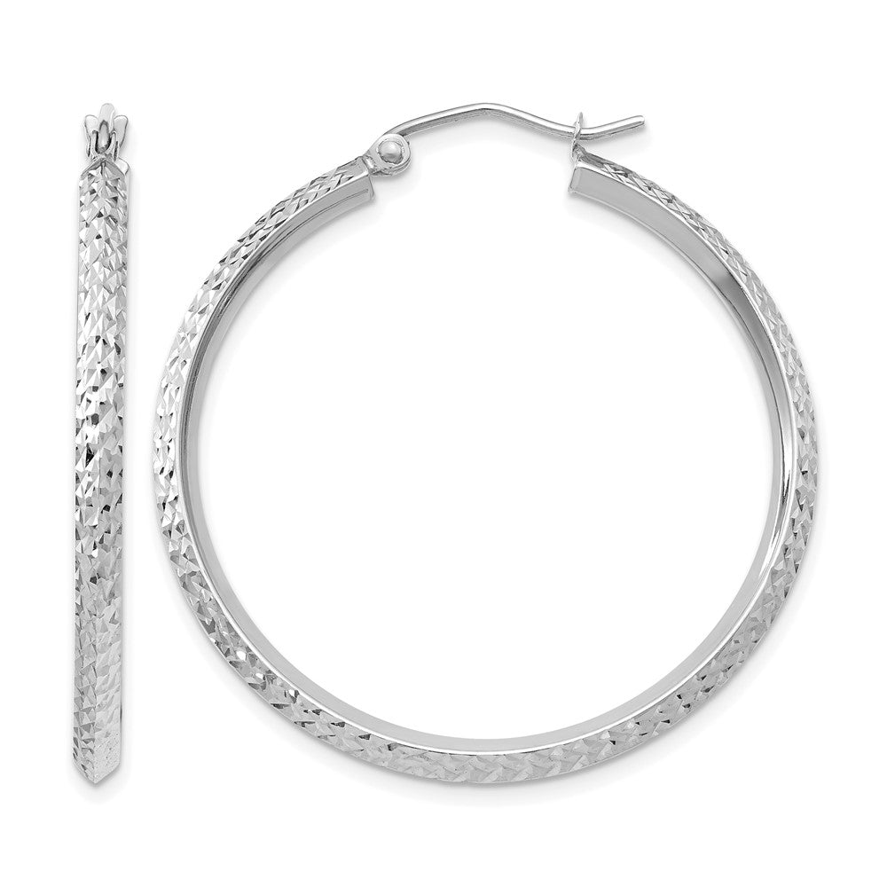 14k White Gold Knife Edge D/C 2.5x Hoop Earrings