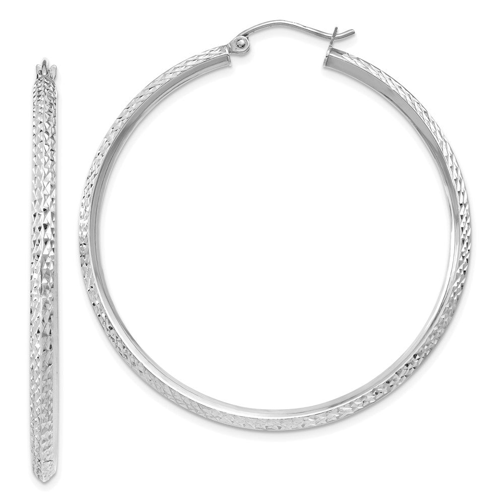 14k WG Knife Edge D/C Hollow Hoop Earrings