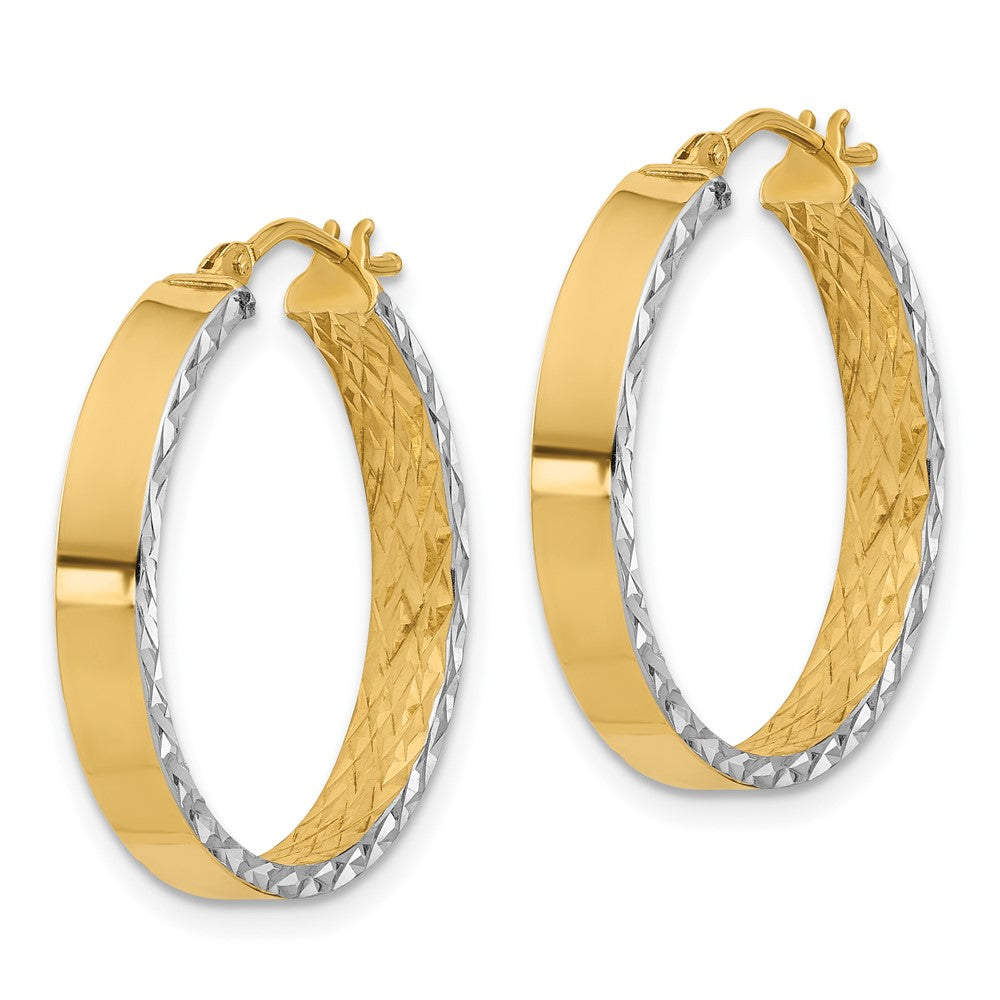 14K w/Rhodium Polished and D/C Hoop In/Out Hoop Earrings