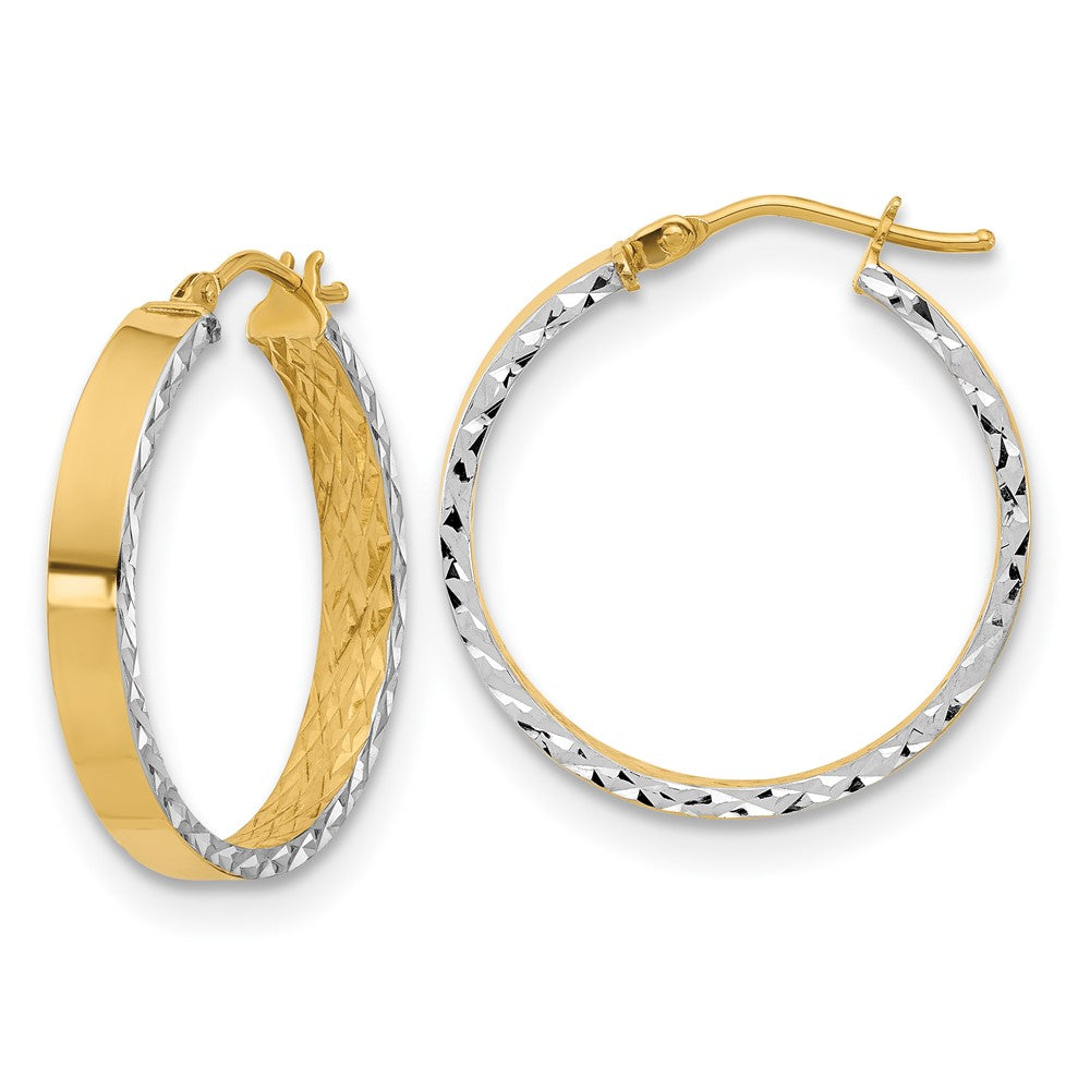 14K w/Rhodium Polished and D/C Hoop In/Out Hoop Earrings