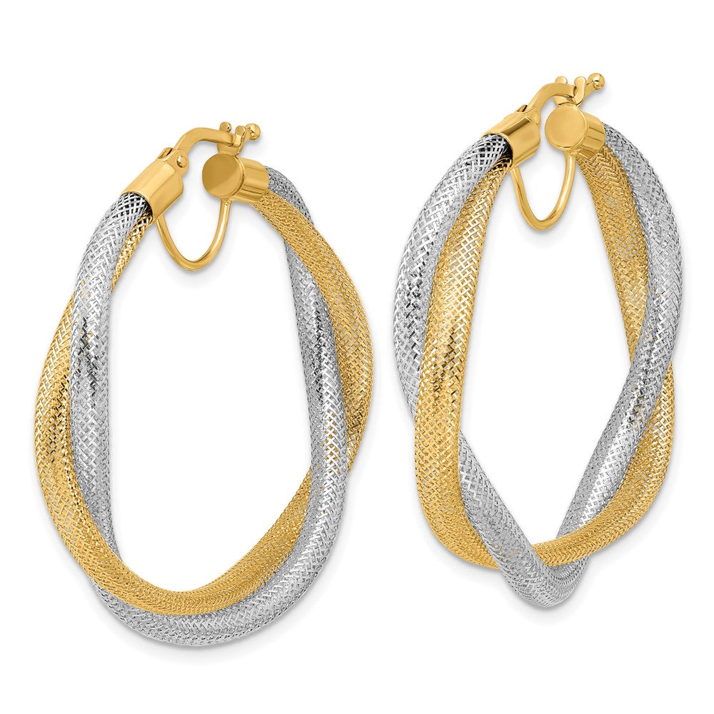 14K w/Rhodium Braided Mesh Stretch Hoop Earrings