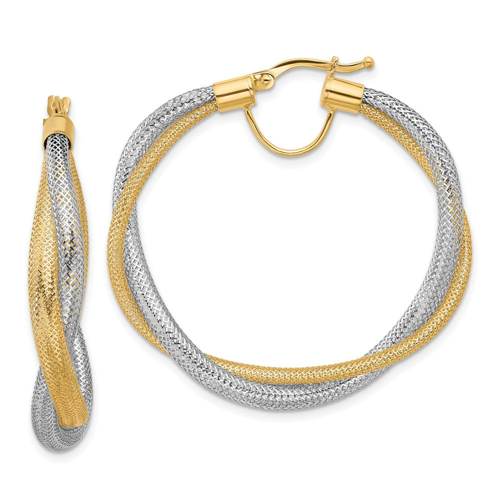 14K w/Rhodium Braided Mesh Stretch Hoop Earrings