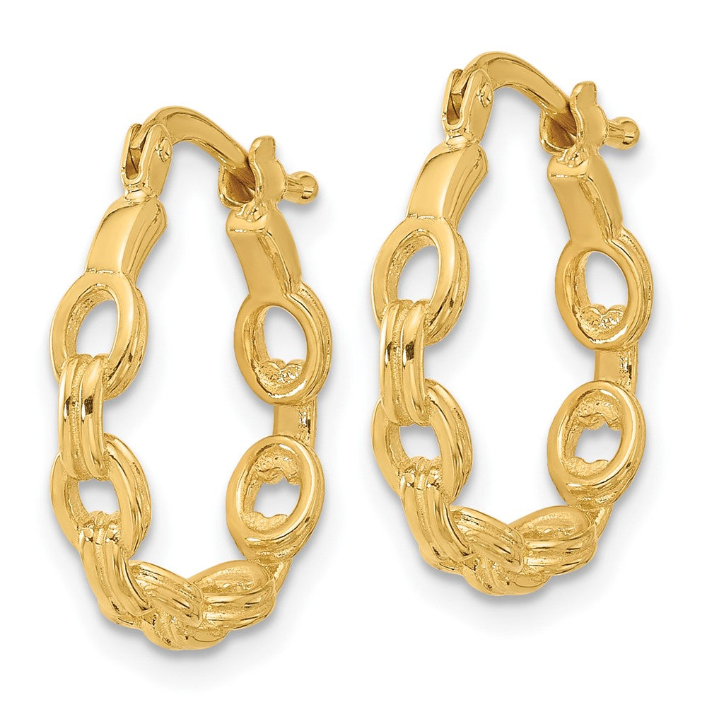 14K Polished Link Design Hoop Earrings