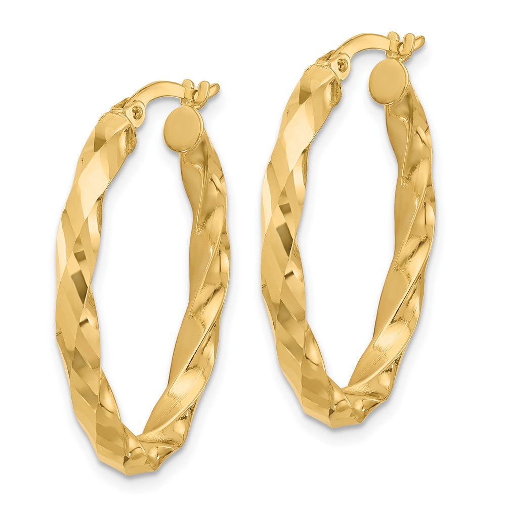 14K Polished and D/C Twisted Oval Hoop Earrings