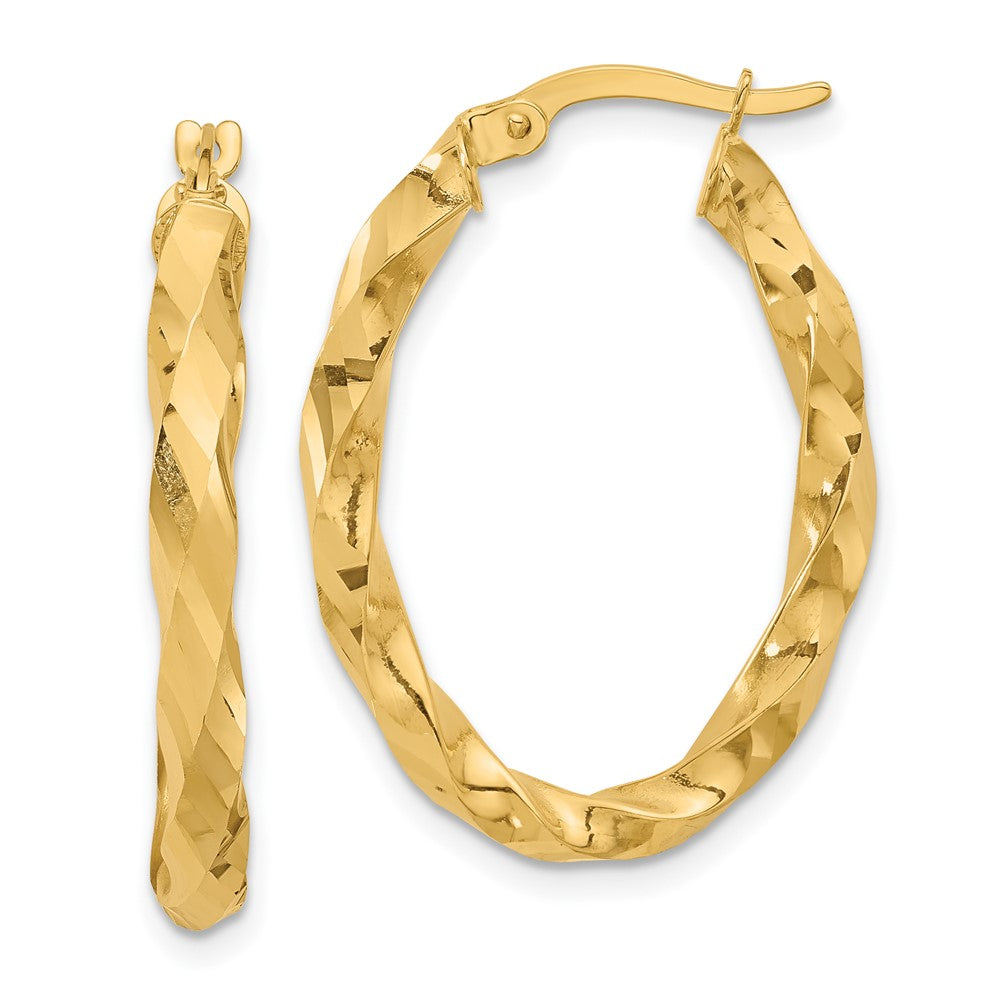 14K Polished and D/C Twisted Oval Hoop Earrings