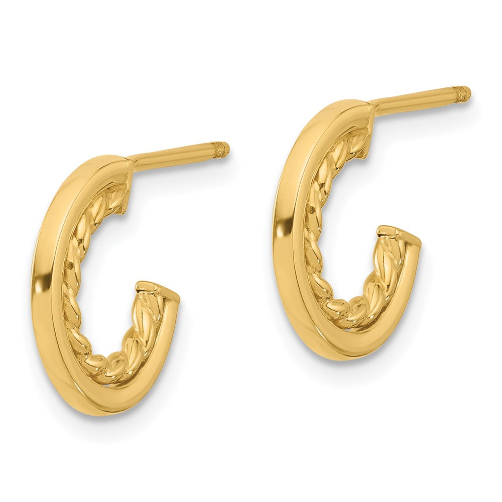 14K Polished and Textured J-Hoop Post Earrings