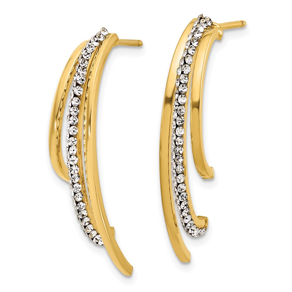 14K Polished with Crystals 3-Row Drop Post Earrings