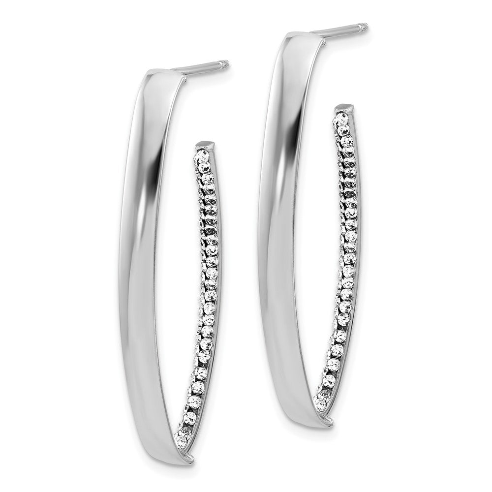 14K w/Wht RH-plating Polished Crystals J-Hoop Post Earrings