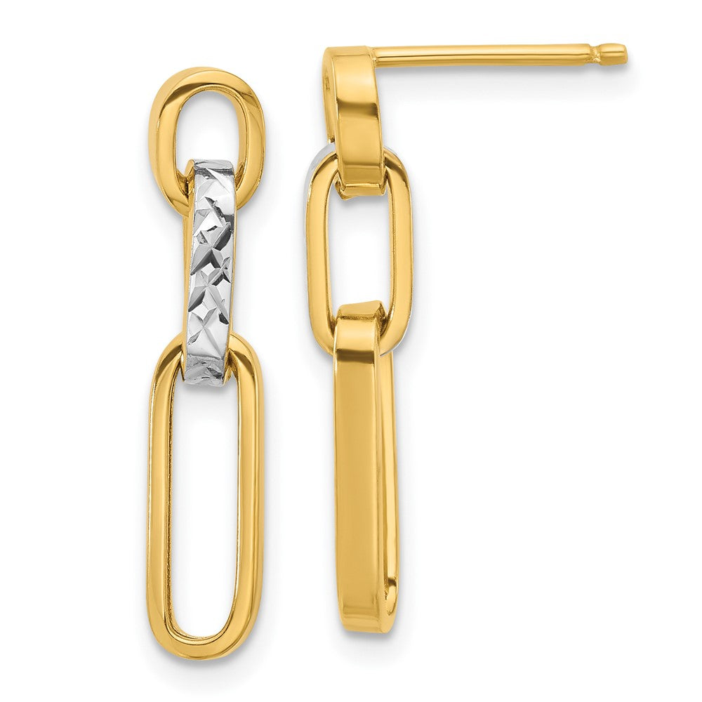 14K w/Rhodium Polished and D/C Link Dangle Post Earrings