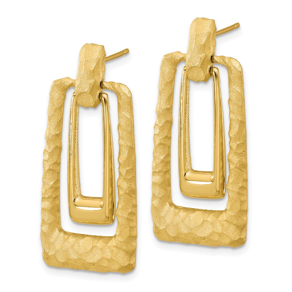 14K Polished and Satin Rectangle Dangle Post Earrings