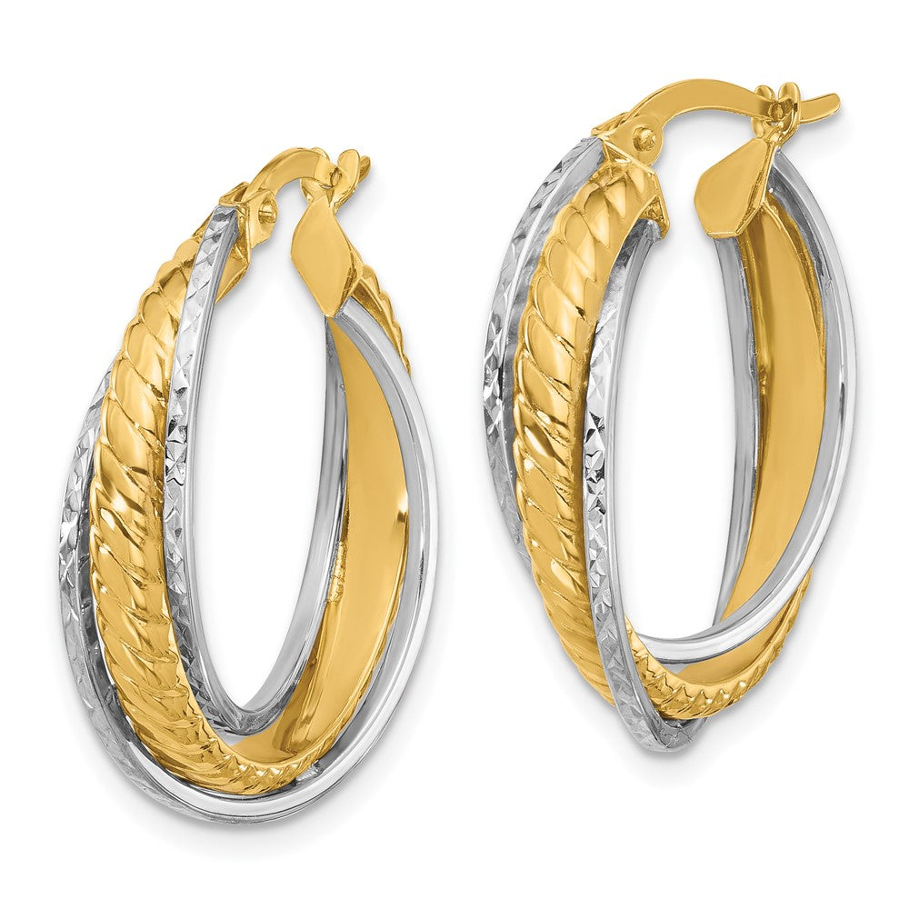 14K Two-tone Polished and Diamond-cut Hoop Earrings