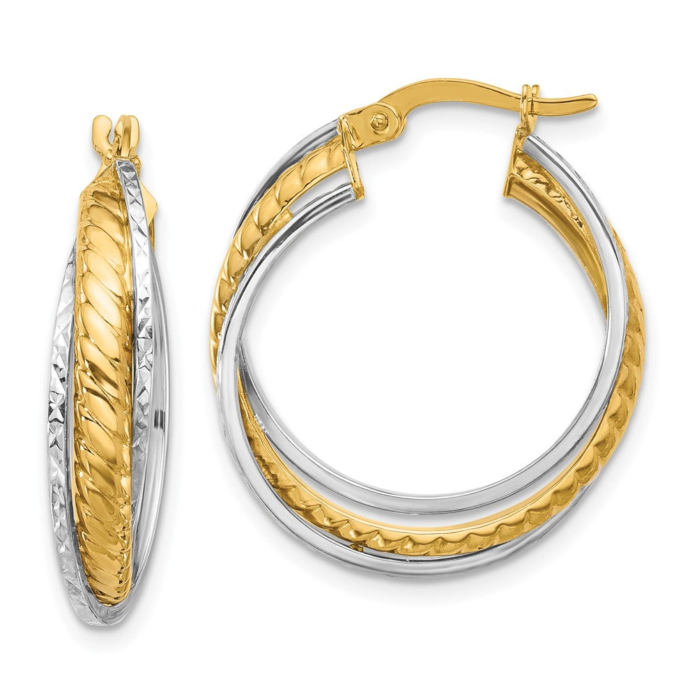 14K Two-tone Polished and Diamond-cut Hoop Earrings