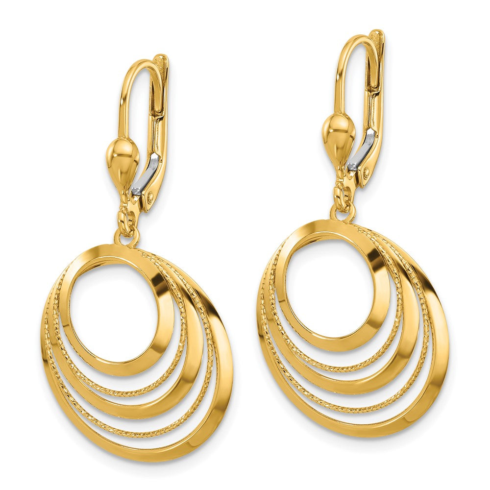 14K Polished and Diamond-cut Circles Dangle Leverback Earrings