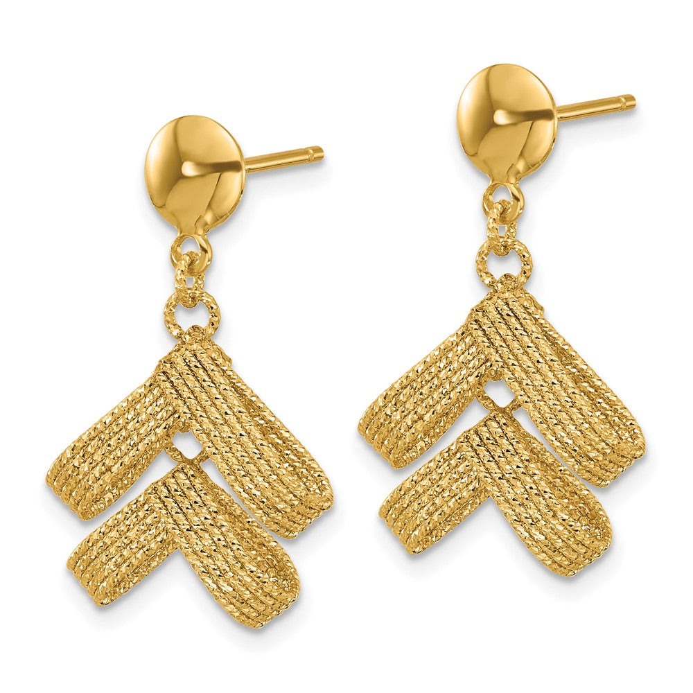 14K Polished and Textured Fancy Dangle Post Earrings