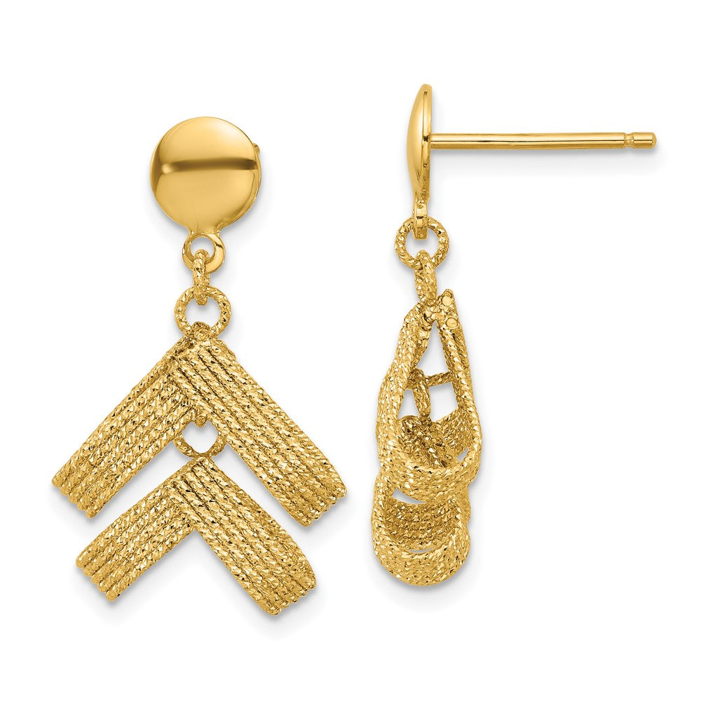 14K Polished and Textured Fancy Dangle Post Earrings