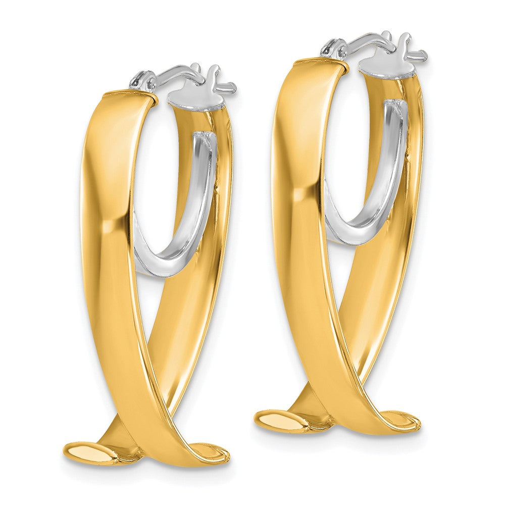 14K w/ White Rhodium Polished Fancy Hoop Earrings