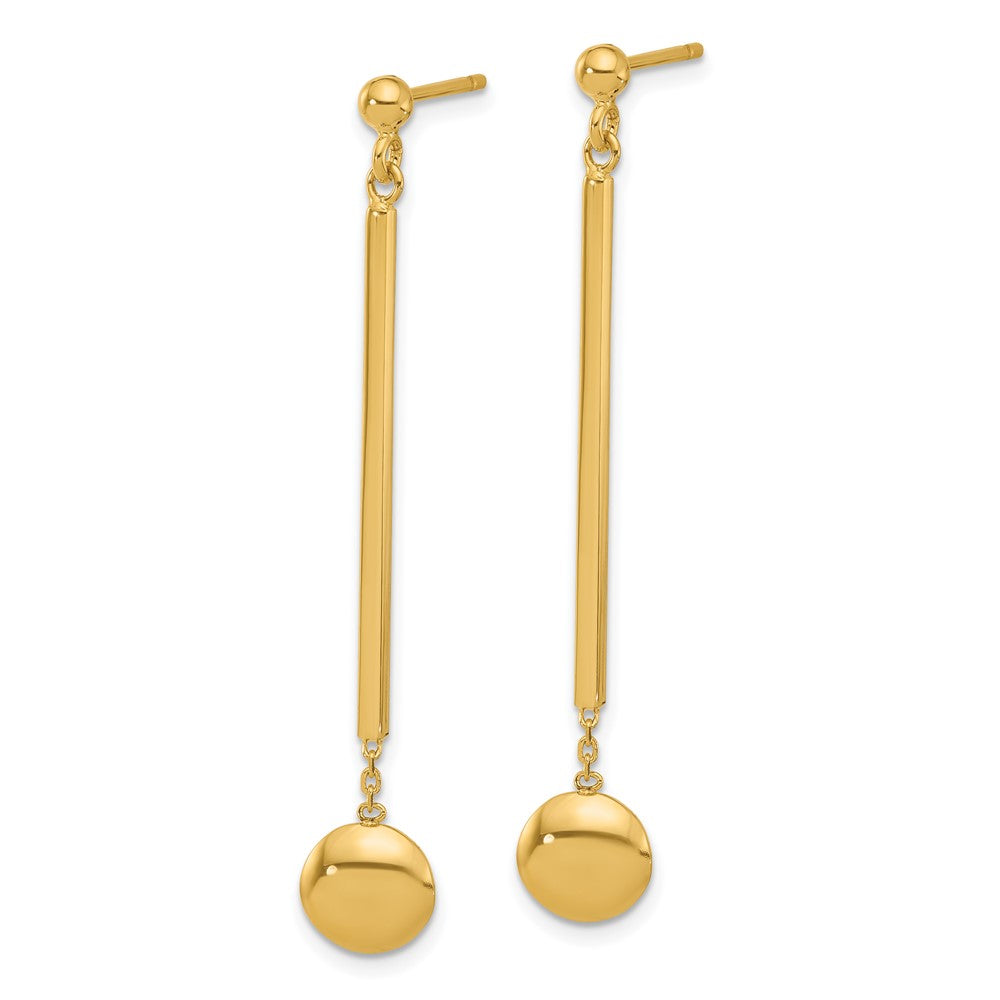 14K Polished Bar with Bead Dangle Post Earrings