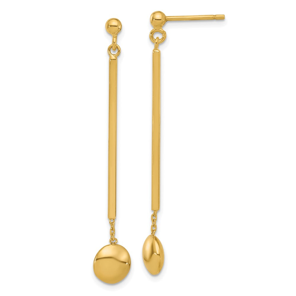 14K Polished Bar with Bead Dangle Post Earrings