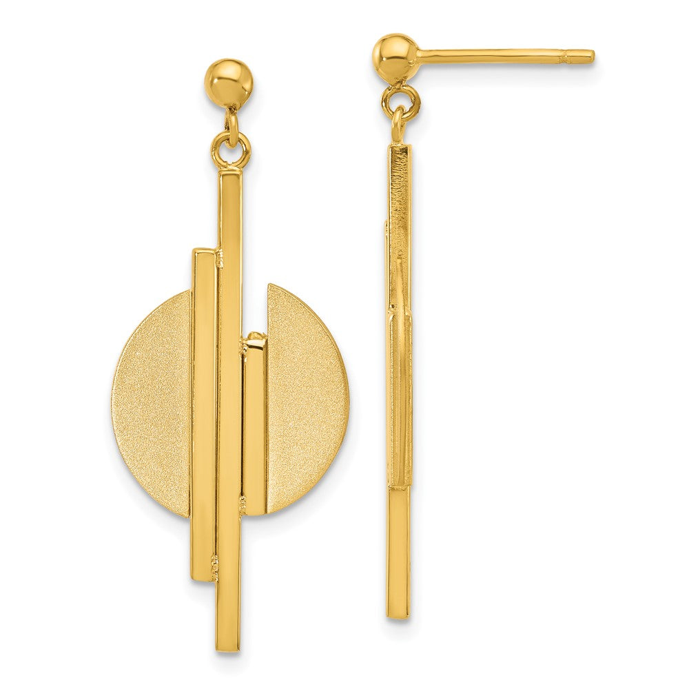 14K Polished and Brushed Dangle Post Earrings