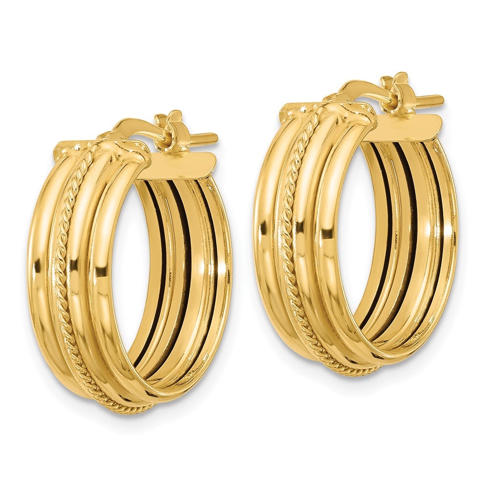 14K Polished and Textured Round Hoop Earrings