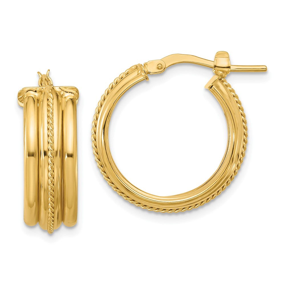 14K Polished and Textured Round Hoop Earrings