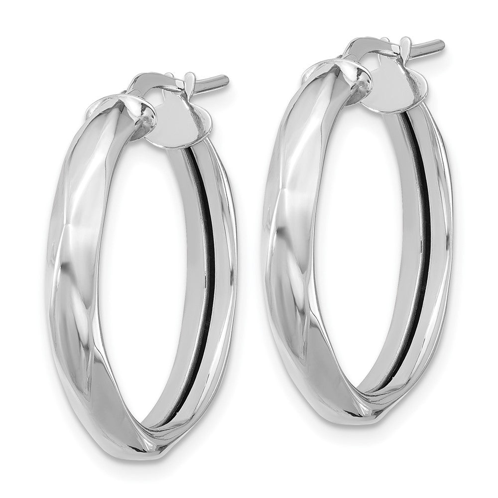 14K White Gold Polished Round Hoop Earrings