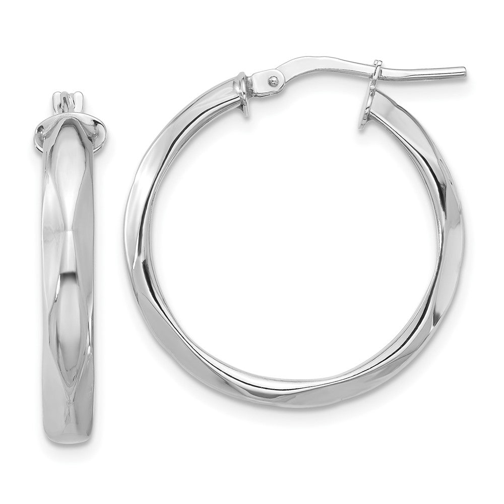 14K White Gold Polished Round Hoop Earrings