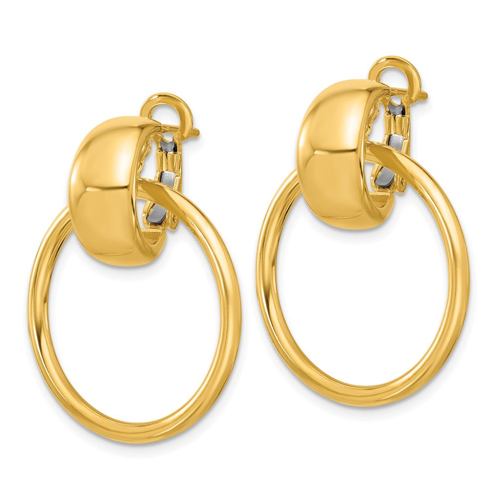 14K Polished Circle Dangle Omega Back Earrings