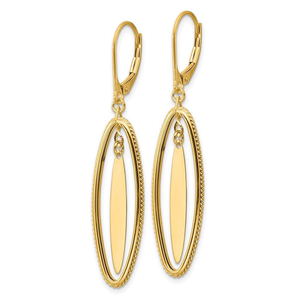 14K Polished and Textured Dangle Leverback Earrings