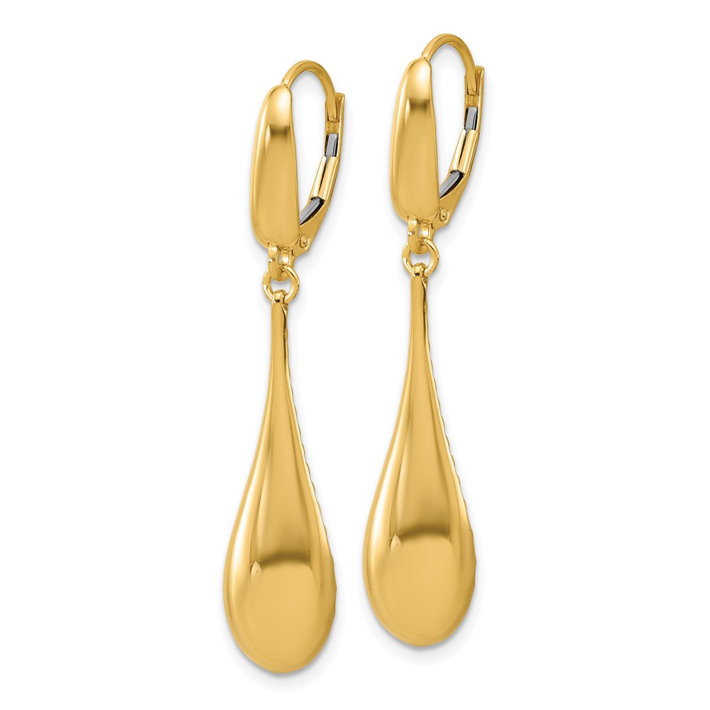 14K Polished Teardrop Dangle Leverback Earrings