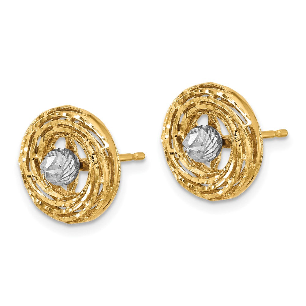 14K Two-tone Polished/Textured/Dia-cut Post Earrings