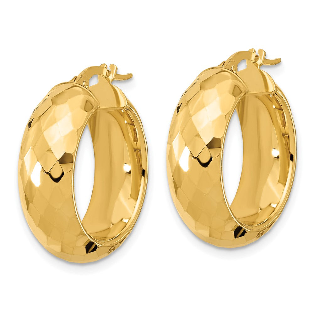 14k Polished and D/C Half Round Circle Hoop Earrings