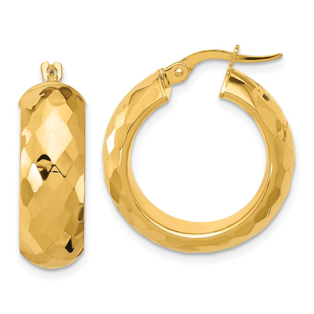 14k Polished and D/C Half Round Circle Hoop Earrings