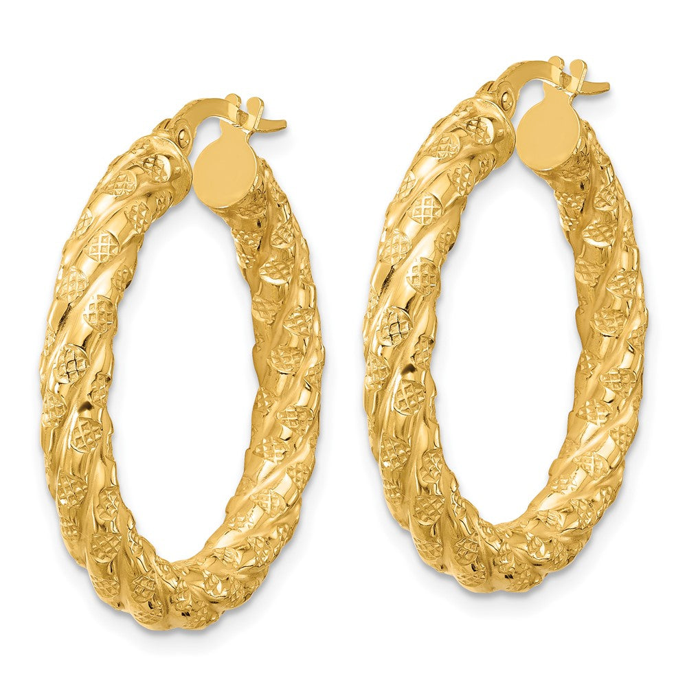 14k Polished and Textured Twisted Circle Hoop Earrings